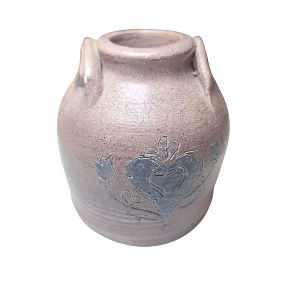 Pottery Heart Vintage‎ Small Heart Knick Knack Brown Blue Floral Country Cottage